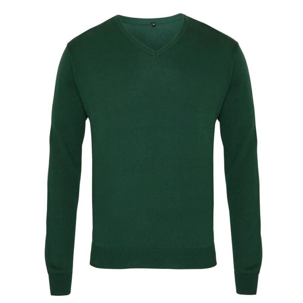 Premier Mens Knitted V Neck Sweater Top / Bottle Green